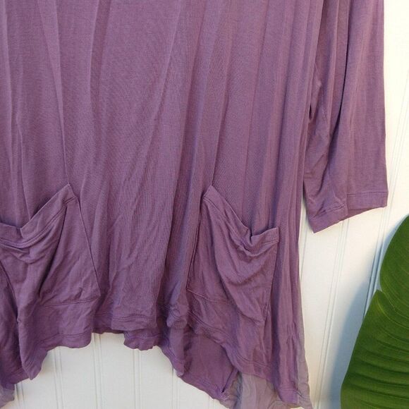 LOGO Lori Goldstein Color Block Tunic Top Size L Mauve Lavender Pockets Purple - Picture 3 of 7